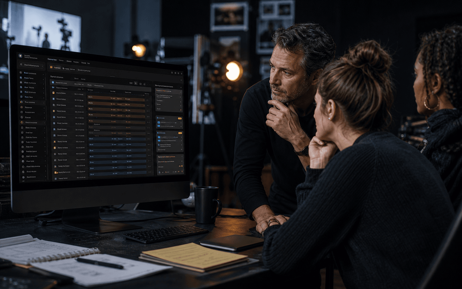 Production professionals using ShotLabs on desktop to plan a production